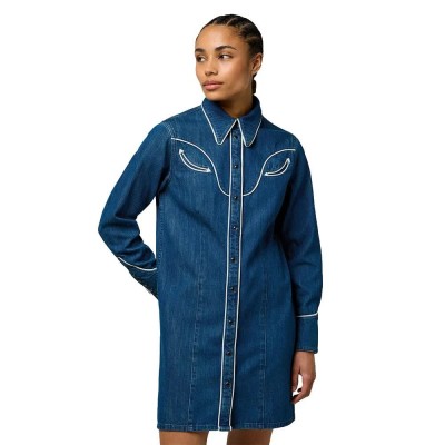 рокля,дамски,поли,и,рокли,wrangler,piped,regular,fit,long,sleeve,dress,blue,reverie,(blue)