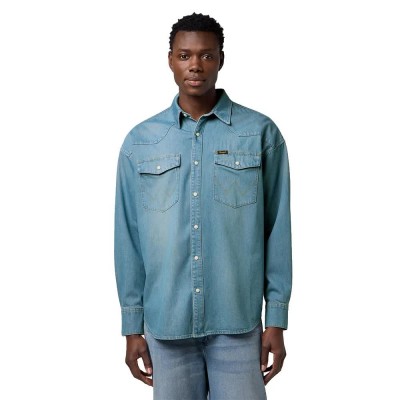 риза,с,дълъг,ръкав,мъжки,ризи,wrangler,western,loose,fit,long,sleeve,shirt,blue,(authentic,medium)