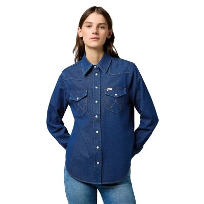 риза,с,дълъг,ръкав,дамски,ризи,wrangler,western,regular,fit,long,sleeve,shirt,blue,(dark,wash)