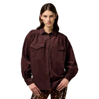 риза,с,дълъг,ръкав,дамски,блузи,дамски,ризи,wrangler,yoke,western,loose,fit,long,sleeve,shirt,mahogany,(red)
