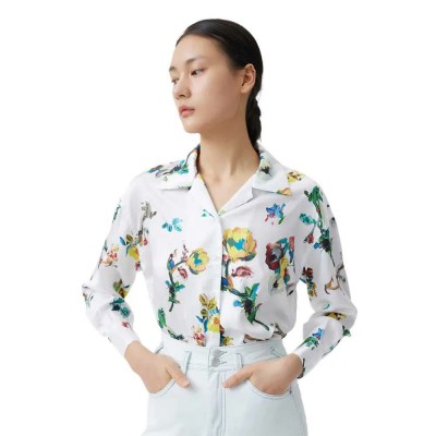 риза,с,дълъг,ръкав,дамски,блузи,дамски,ризи,lily,collar,printed,long,sleeve,shirt,white