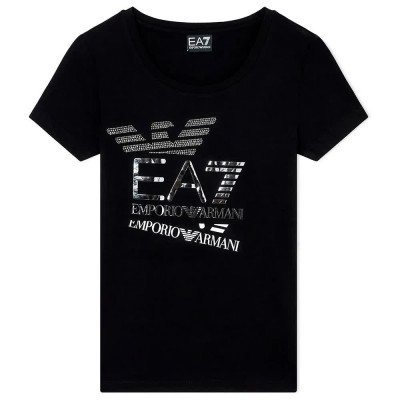 тениска,дамски,тениски,ea7,emporio,armani,train,logo,series,eagle,metallic,crossover,short,sleeve,t,shirt,black,(black)