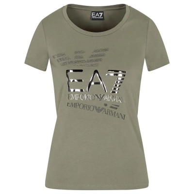 тениска,дамски,тениски,ea7,emporio,armani,train,logo,series,eagle,metallic,crossover,short,sleeve,t,shirt,green