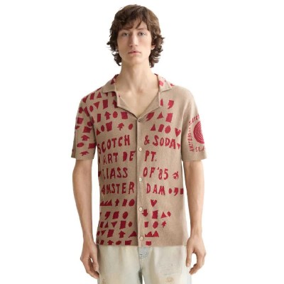 риза,с,къс,ръкав,мъжки,ризи,scotch,&,soda,jacquard,knitted,short,sleeve,shirt,beige,(plaza,taupe)