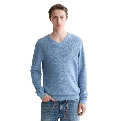 блуза,мъжки,пуловери,scotch,&,soda,regular,fit,linen,v,neck,sweater,blue