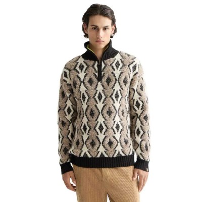 блуза,мъжки,пуловери,scotch,&,soda,argyles,jacquard,dropped,shoulder,half,zip,sweater,brown,(brown)