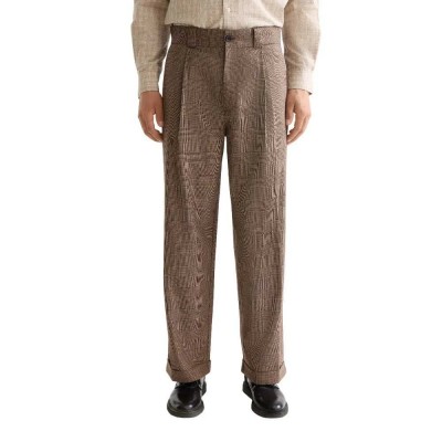 панталони,тип,чино,мъжки,панталони,scotch,&,soda,checkered,blend,pleated,baggy,fit,chino,pants,brown,(brown)