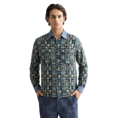 риза,с,дълъг,ръкав,мъжки,ризи,scotch,&,soda,patchwork,flannel,relaxed,fit,long,sleeve,shirt,green,blue,(green)