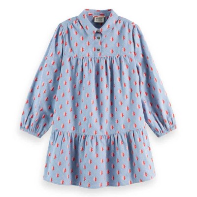 рокля,детски,поли,и,рокли,scotch,&,soda,cotton,flannel,printed,long,sleeve,dress,blue,(diamond,leaf)