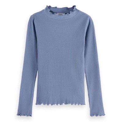 тениска,детски,тениски,scotch,&,soda,mock,ribbed,slim,fit,long,sleeve,t,shirt,blue,(faded,denim)