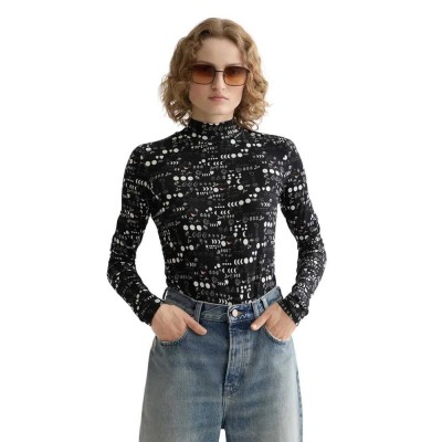 тениска,дамски,тениски,scotch,&,soda,all,over,printed,mock,long,sleeve,t,shirt,black,(moon,gardening)