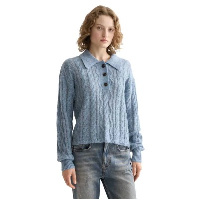 дамски,блузи,с,яка,scotch,&,soda,cable,stitch,knit,long,sleeve,polo,blue,(faded,denim)