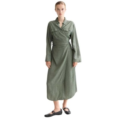 рокля,дамски,поли,и,рокли,scotch,&,soda,draped,wrap,long,sleeve,midi,dress,green,(thyme)