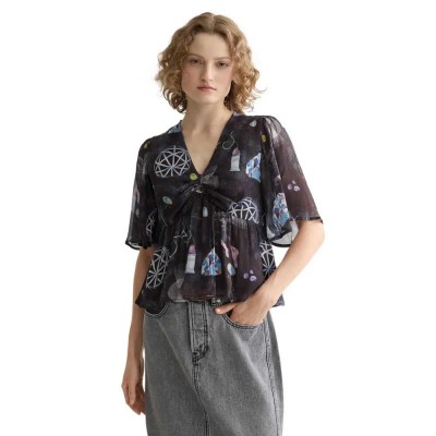 дамски,блузи,scotch,&,soda,peplum,short,sleeve,blouse,black,(black,mountain)