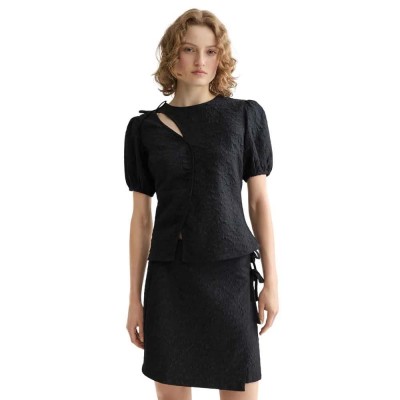 дамски,блузи,дамски,ризи,scotch,&,soda,puff,textured,short,sleeve,blouse,black,(meteorite)
