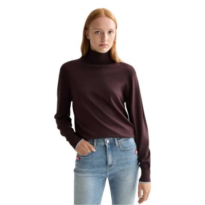 блуза,дамски,пуловери,дамски,плетени,дрехи,scotch,&,soda,relaxed,fit,roll,high,neck,sweater,chocolate,plum,(purple)