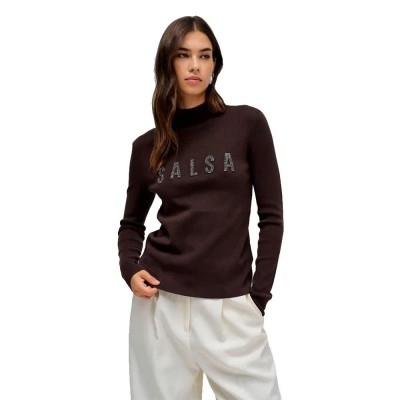 блуза,дамски,пуловери,дамски,плетени,дрехи,salsa,jeans,21010455,slim,fit,high,neck,sweater,brown,(dark,brown)