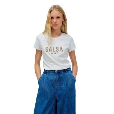 тениска,дамски,тениски,salsa,jeans,branding,crystal,and,beads,slim,fit,t,shirt,light,pearl,(white)