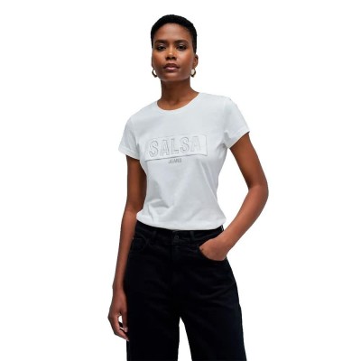 тениска,дамски,тениски,salsa,jeans,branding,slim,fit,t,shirt,light,pearl,(white)