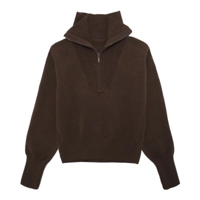 блуза,дамски,пуловери,дамски,плетени,дрехи,balmohk,polo,half,zip,sweater,brown,turkish,coffee