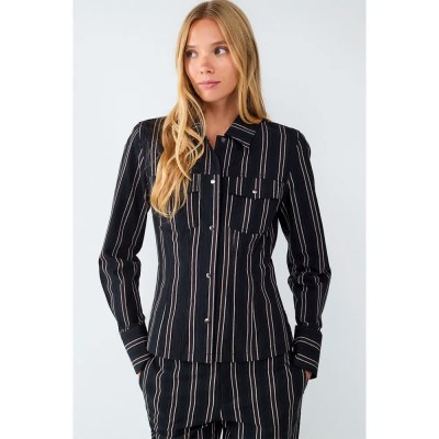 риза,с,дълъг,ръкав,дамски,блузи,дамски,ризи,balmohk,stripes,pocket,long,sleeve,shirt,black,black