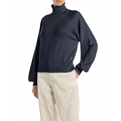 блуза,дамски,пуловери,дамски,плетени,дрехи,replay,dk3904.000.g23372,high,neck,sweater,dark,navy,(blue)
