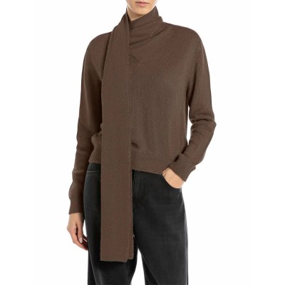 блуза,дамски,пуловери,дамски,плетени,дрехи,replay,dk3923.000.g22726,high,neck,sweater,wood,(brown)