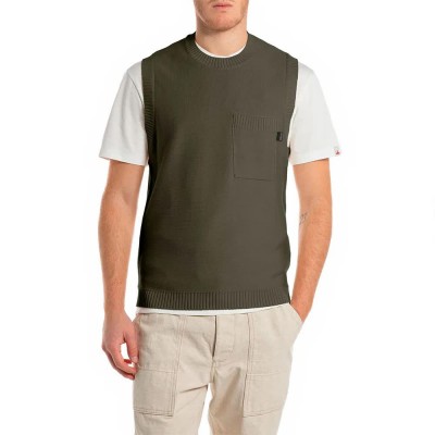 потник,мъжки,пуловери,replay,uk4864.000.g21280g,knitted,vest,green,(military,green)