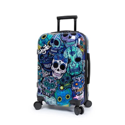 куфари,tokyoto,luggage,blue,skulls,trolley,bag,blue
