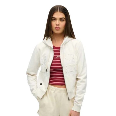 блуза,дамски,блузи,superdry,athletic,tonal,full,zip,sweatshirt,white