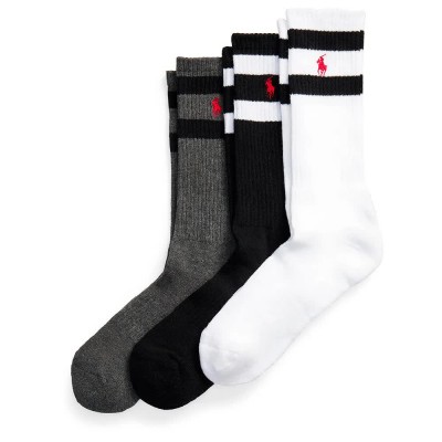 чорапи,мъжки,чорапи,ralph,lauren,class,stripe,crew,socks,3,pairs,multicolor,(black,heather,grey,white)