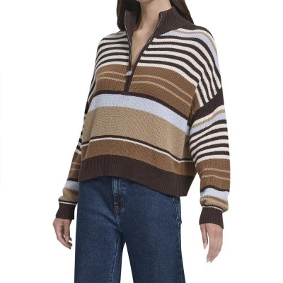 блуза,дамски,пуловери,дамски,плетени,дрехи,dkny,dw7000576,half,zip,sweater,brown,(esprsso,combo,brown)