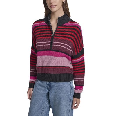 блуза,дамски,пуловери,дамски,плетени,дрехи,dkny,dw7000576,half,zip,sweater,purple,pink,(syrah,combo,purple)