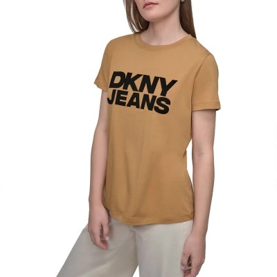тениска,дамски,тениски,dkny,flocked,logo,short,sleeve,t,shirt,black,whiskey,black,(brown)