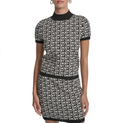 блуза,дамски,пуловери,дамски,плетени,дрехи,dkny,logo,jacquard,sweater,black,eggnog,black,(grey)