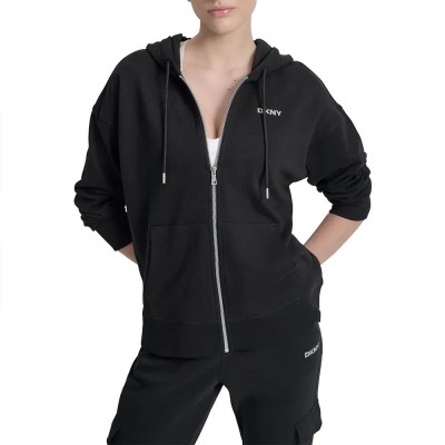 блуза,дамски,блузи,dkny,mini,stud,logo,full,zip,sweatshirt,black,black,(black)