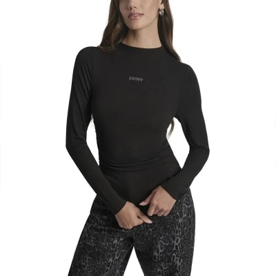 тениска,дамски,тениски,dkny,side,ruched,long,sleeve,t,shirt,black,(black,gunmetal,black)