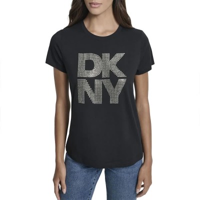 тениска,дамски,тениски,dkny,stacked,metal,r,t,shirt,black,(bk,smoke,silver,black)