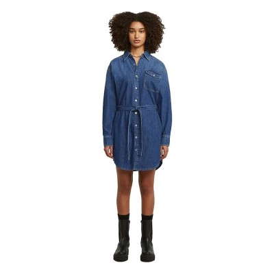 рокля,дамски,поли,и,рокли,g,star,belted,long,sleeve,short,dress,blue,(worn,in,windward)