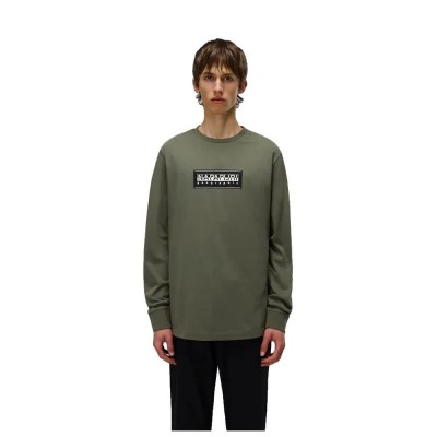 тениска,мъжки,тениски,napapijri,box,logo,long,sleeve,t,shirt,green,(tea,leaf)