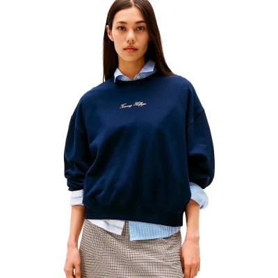блуза,дамски,блузи,tommy,hilfiger,classic,script,terry,sweatshirt,dark,night,navy,(blue)