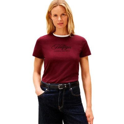 тениска,дамски,тениски,tommy,hilfiger,script,regular,fit,short,sleeve,t,shirt,red,(deep,burgundy)