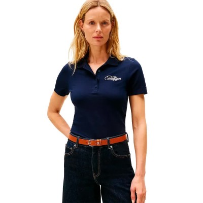 дамски,блузи,с,яка,tommy,hilfiger,script,slim,fit,short,sleeve,polo,blue,(dark,night,navy)