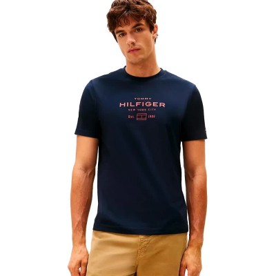 тениска,мъжки,тениски,tommy,hilfiger,stack,graphic,short,sleeve,t,shirt,desert,sky,(blue)