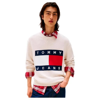 блуза,мъжки,пуловери,tommy,jeans,melange,flag,regular,fit,sweater,ancient,white,heather