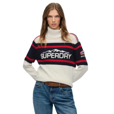 блуза,дамски,пуловери,дамски,плетени,дрехи,superdry,apres,ski,high,neck,sweater,dusty,ecru,multi,stripe