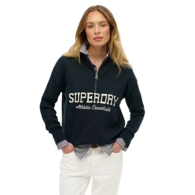 блуза,дамски,пуловери,дамски,плетени,дрехи,superdry,slouchy,graphic,half,zip,sweater,eclipse,navy,(black)