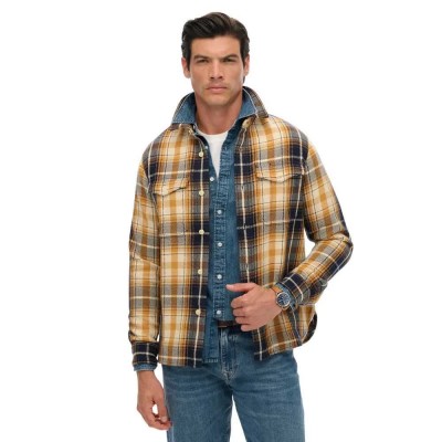 футболна,фланелка,мъжки,ризи,superdry,merchant,heavy,long,sleeve,shirt,yellow,(homestead,yellow,navy,check)