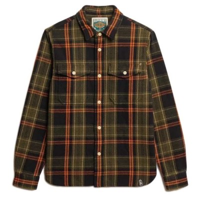 карирана,риза,мъжки,ризи,superdry,merchant,heavy,long,sleeve,shirt,brown,(peyton,check,black)