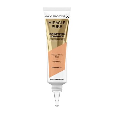 ексфолианти,max,factor,miracle,pure,skin,improving,24h,hydration,spf30,45,warm,almond,30ml,foundation